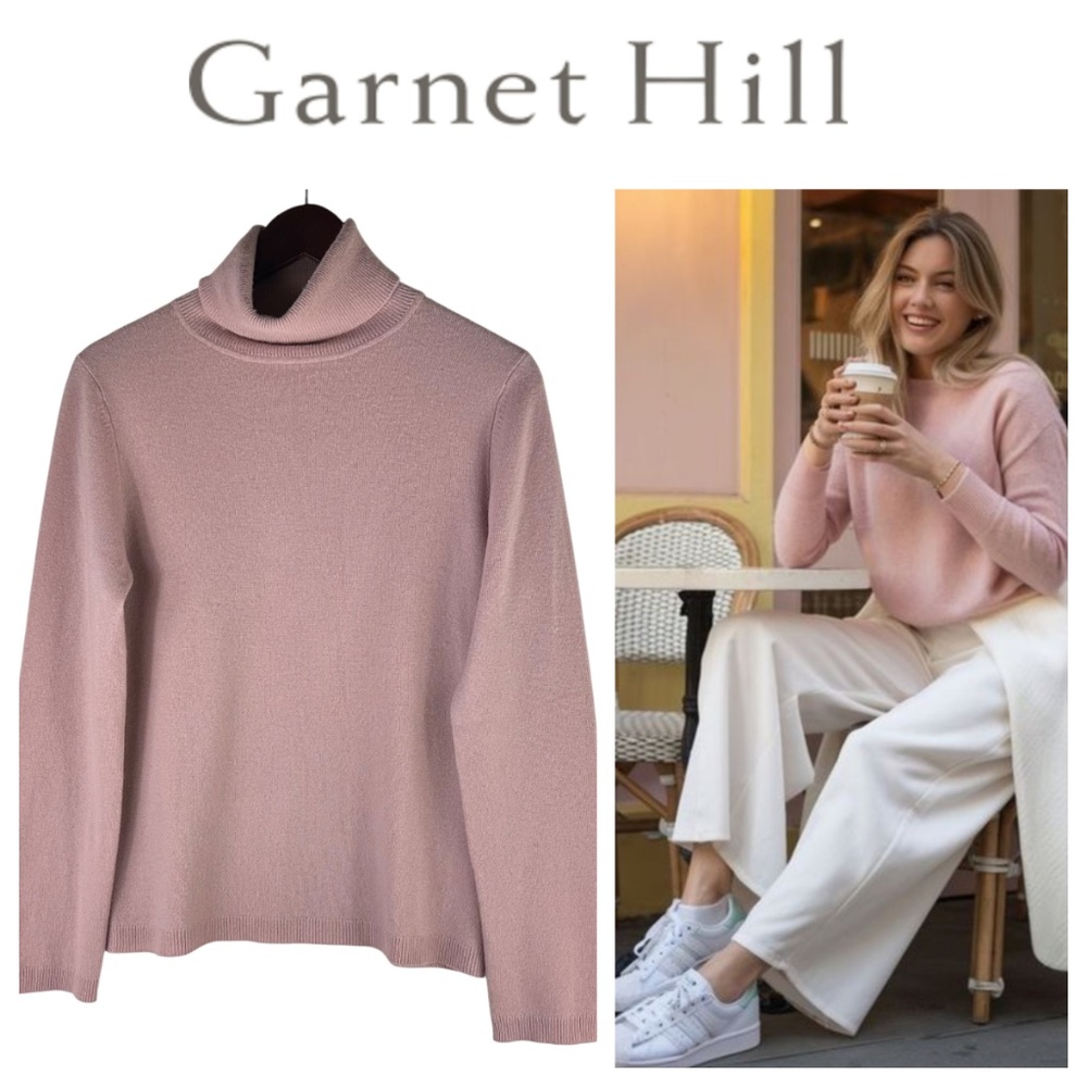 Garnet Hill Cashmere Turtleneck Sweater Sz Medium 8 10 Pale Pink Quiet Luxury